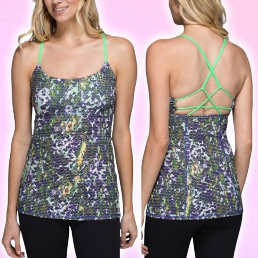 LULULEMON Dancing Warrior Tank Sz 8 Floral Sport White Multi / Pistachio